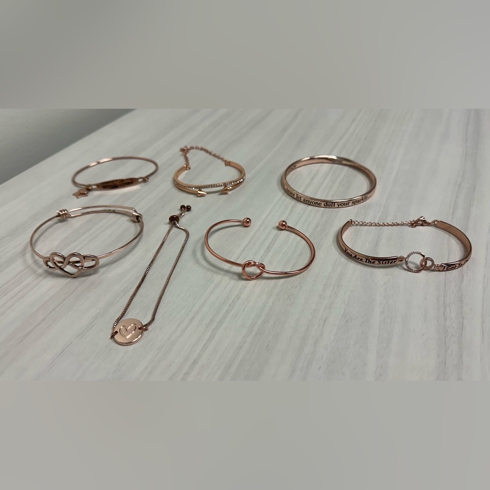 Chic Rose Gold Tone Bracelet Bundle - 7 in total (one being a Chamilia)